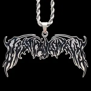 Black Destroy Lonely Necklace 2" Mirror Polished Opium Pendant Stainless Steel with Black Enamel Hypoallergenic Chain Free Gift Included