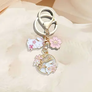 New Fashion Cartoon Sakura Bunny Keychain, Zinc Alloy Bunny Pendant, Perfect Gift for Holidays & Birthdays, Unique Design, Floral Pattern Keychain