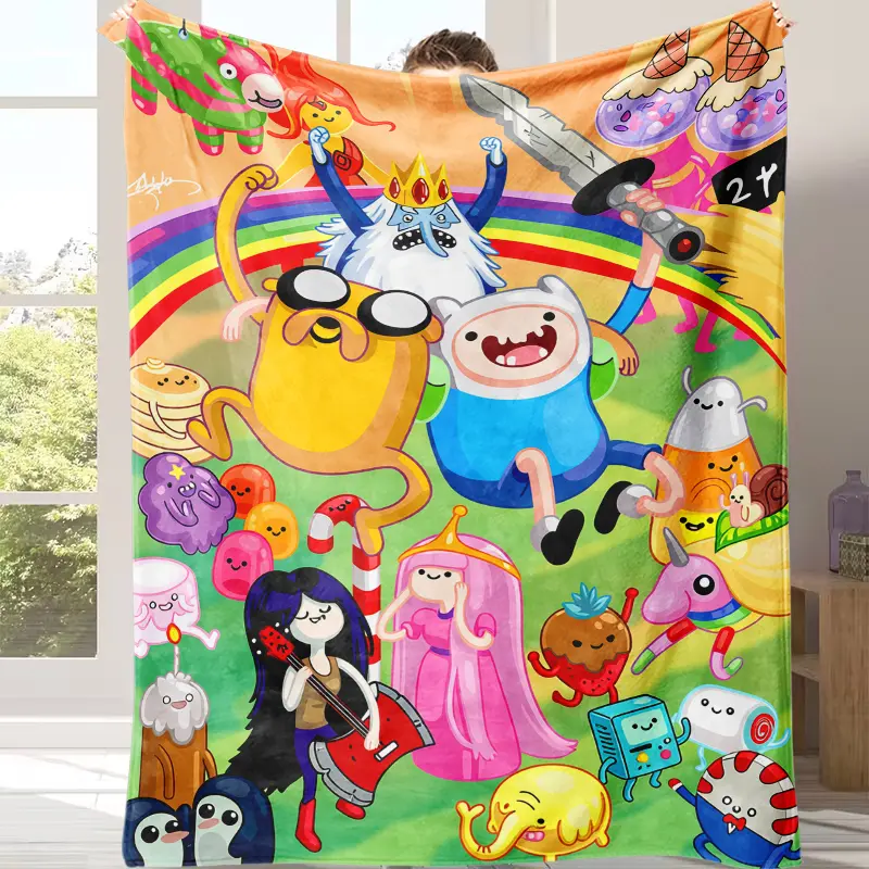 Countdown Sale! Adventure Time Cartoon Character Flannel Blanket, Ultra Soft Warm Lightweight Cozy Throw, Multi-scene Blanket for Bed Sofa Office Camping Travel, Ideal Birthday Christmas Holiday Gift for Fans Boys Teens Girls, Cartoon Pattern Blankets, Il