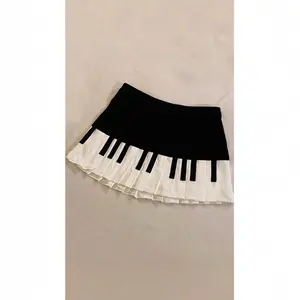 Vintage Black White Piano Design Short Half Skirt Versatile Summer New Style Artistic Mini Skirt for Small Figures