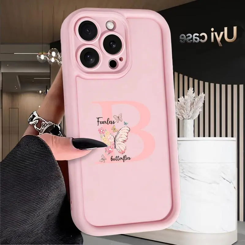 26-Letter A-Z Flower & Butterfly Pattern TPU Casing for iPhone 17 Pro Max,16,16e,15,14 Plus,13,12 Mini,11,Air,X,XS - Straight Edge, Drop-Resistant, Rugged, Durable Smartphone Cover - Handheld Devices Protection, 2D Printing, Gift Option, Cellphone