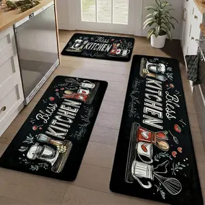 3-Piece Non-Slip Kitchen Rug Set - Aesthetic "Bless Kitchen" Chalkboard Art, Washable Floor Mats & Runner for Kitchen Sink, Laundry & Farmhouse Decor