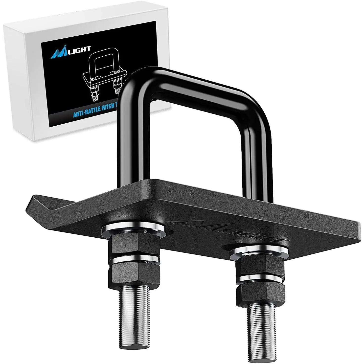 Nilight 2-Inch Trailer Hitch Tightener - Heavy Duty Steel, Anti-Rattle, Anti-Rust, Matte Black, Spacers, Extra Thick Bolt, All Weather, Double Nut Design, Easy Installation, Boat Great Upgrade