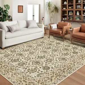 GARVEE Washable 8x10 Area Rug in Soft Beige, Vintage Distressed Design, Non-Slip and Non-Shedding Large Rug for Living Room, Bedroom, Entryway, Kitchen, Foyer, and Playroom