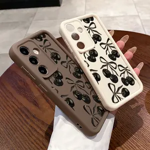 Case for Samsung S26 ultra plus S25 S23 S22 Ultra Plus Black Cherry Advanced fashion gift Anti-Scratch Shockproof Soft Silicone Protective Cover