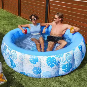 Inflatable Swimming Pool, 5.5ft x 20 Inch Full-Sized Blow Up Durable Thickened Luxury Above Ground Family Pool with Comfortable Backrest for Summer Water Party Backyard Garden Lawn, Blue