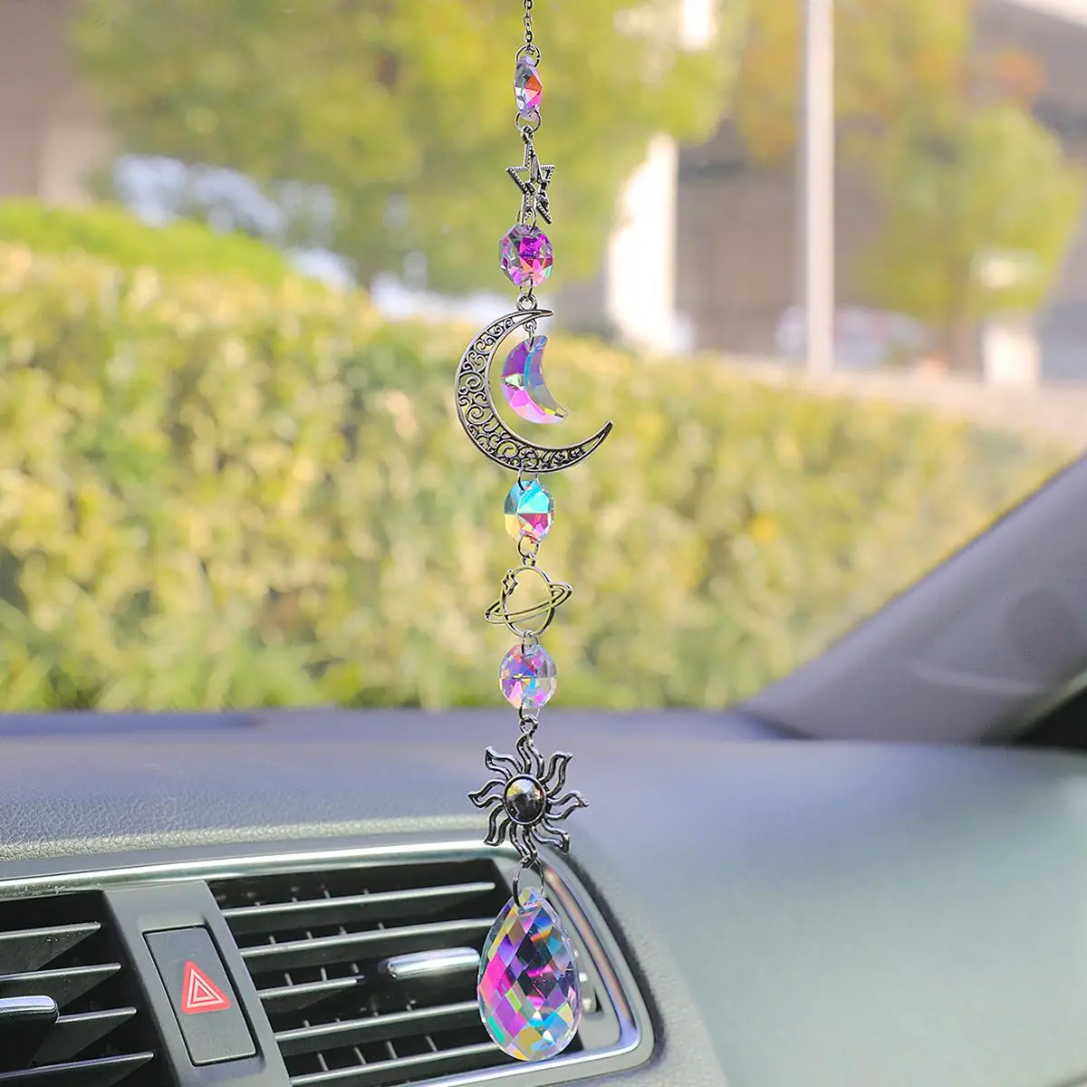 Artificial Crystal Sun Catcher for Summer Gift, Moon & Star Shaped Car Hanging Ornament, Car Hanging Decoration for Home Garden Window Decoration, Pra