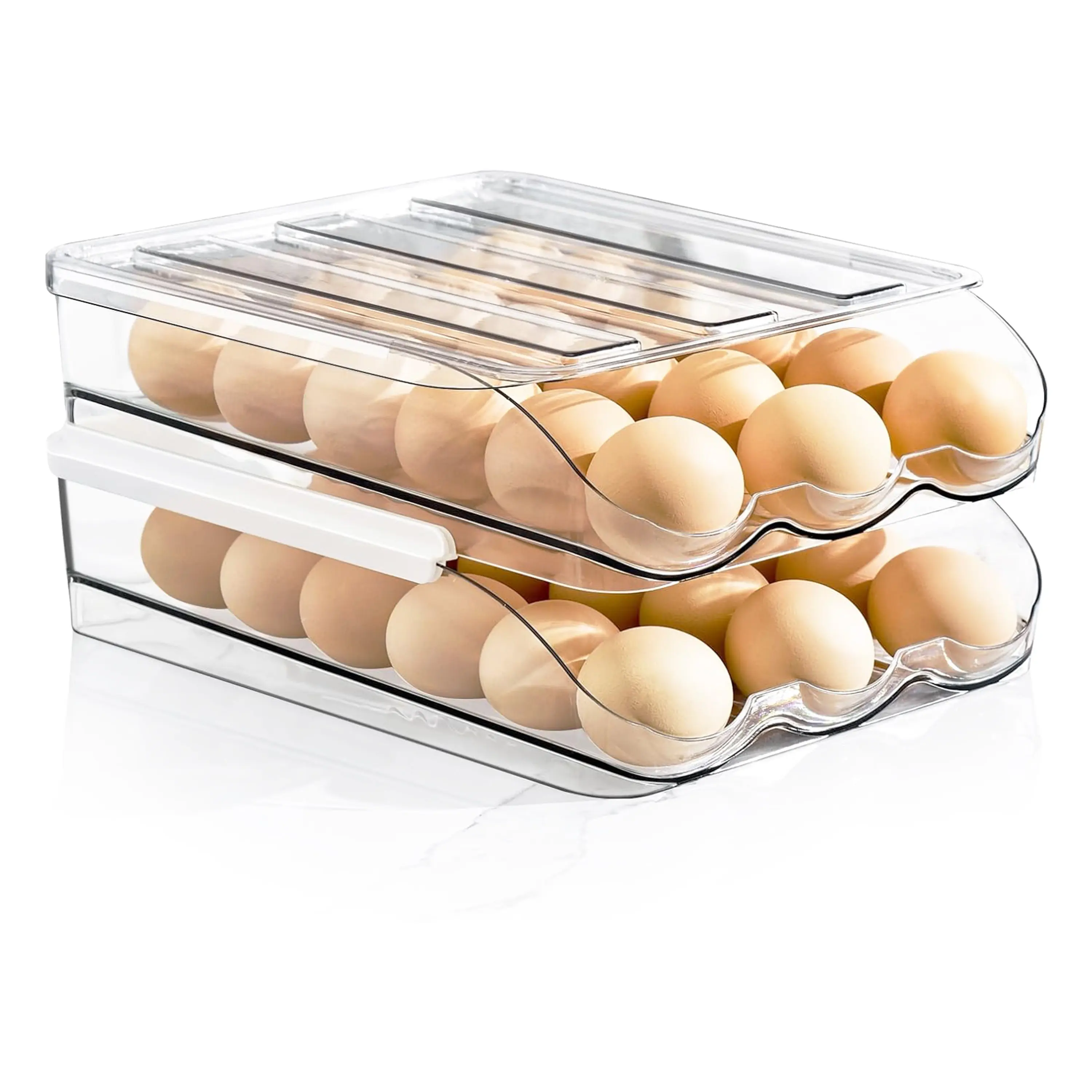 Automatic Egg Dispenser, Egg Holder for Refrigerator, 2-Tier Egg Dispenser, Egg Roller, Clear Container Egg Storage Box, Kitchen Organiser Utensils