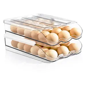 Automatic Egg Dispenser, Egg Holder for Refrigerator, 2-Tier Egg Dispenser, Egg Roller, Clear Container Egg Storage Box, Kitchen Organiser Utensils