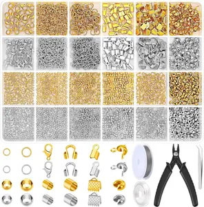 2384PCS Crimp Beads for Jewelry Making,Knot Cap, Pressure Tube and Steel Wire Shield with Pressure Clamp for DIY Jewelry Bracelet Necklace Making