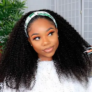 Bling Hair Headband Wig Real Hair Kinky Curly Headband Wigs For Black Women Real Hair Wigs Glueless None Lace Wigs 180% Density Brazilian Kinky Curly Remy Hair Wear And Go