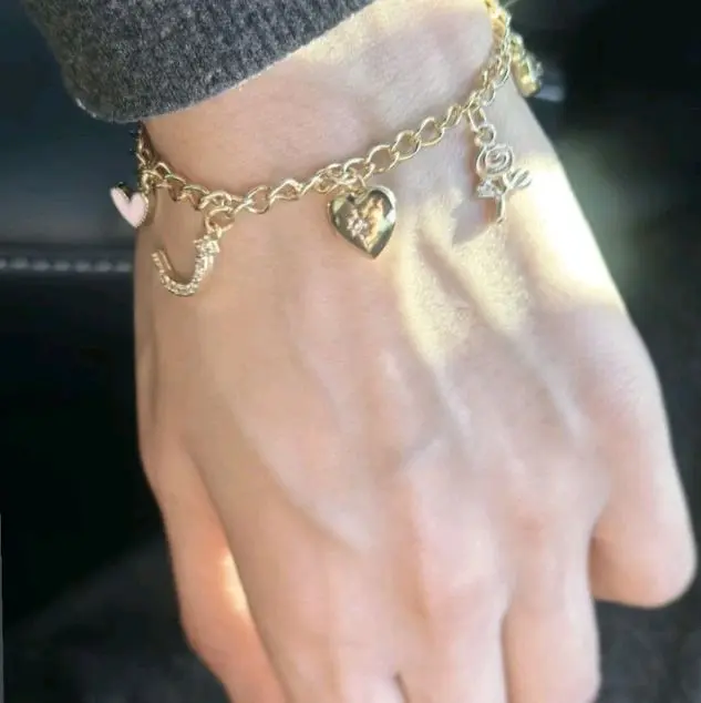 Cutsom Charm Bracelet with Heart, Key & Arrow Charms, Features Decorative Elements on Chain