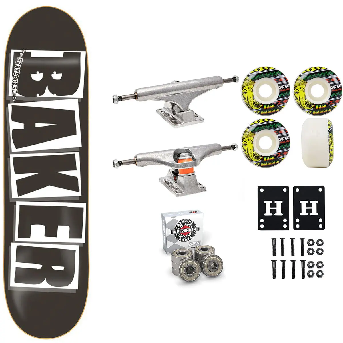 Baker Skateboard Black/White OG Shape 8.125" Independent Satori Premium Kit