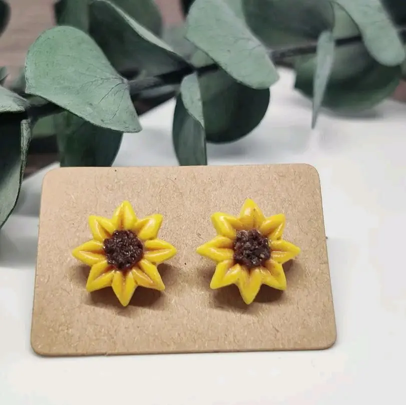 Handmade Polymer Clay Sunflower Stud Earrings