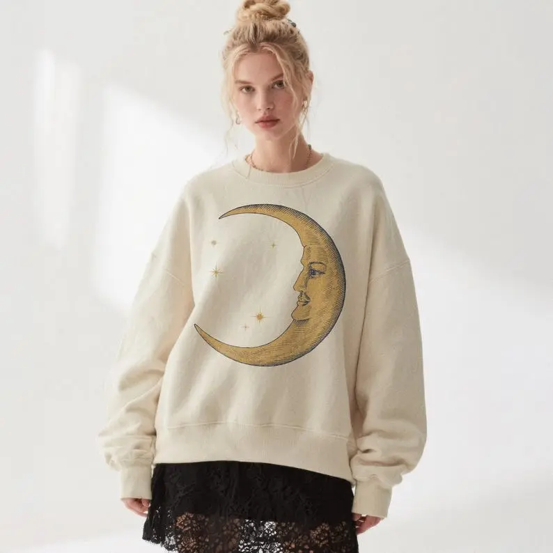 Vintage Moon Sweatshirt — Retro Graphic Sweatshirt, Witchy Gift, Boho Crewneck
