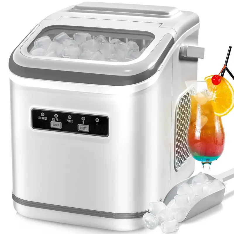 COWSAR Countertop Ice Maker, Portable Bullet Ice Machine Self-Cleaning with Ice Scoop and Basket,9 Cubes in 6 Mins, 26.5lbs/24h,2 Sizes of Ice Cube for Home Kitchen Office Bar Party