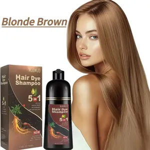 5 in 1 Blonde Brown Hair Dye Shampoo, Plant-Based Herbal Formula with Natural Nourishing Ingredients, Ammonia-Free Gentle Cleansing & Scalp Care, Long-Lasting Hair Color for 3-4 Weeks, for Men & Women, 500ml