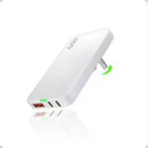 Flat USB Wall Charger, GaN Charger 3 Ports with 2xType-C and 1xUSB-A Ports, Ultra-Slim  Wall Plug for MacBook Pro/Air, Pixelbook, iPad Pro,  16/15/14 (White, 65W)