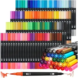 Colored Markers for Adult Coloring Books, Dual Tip Brush Pens with 100 Watercolor Fine Tip Markers and Brush pens for  Drawing Calligraphy