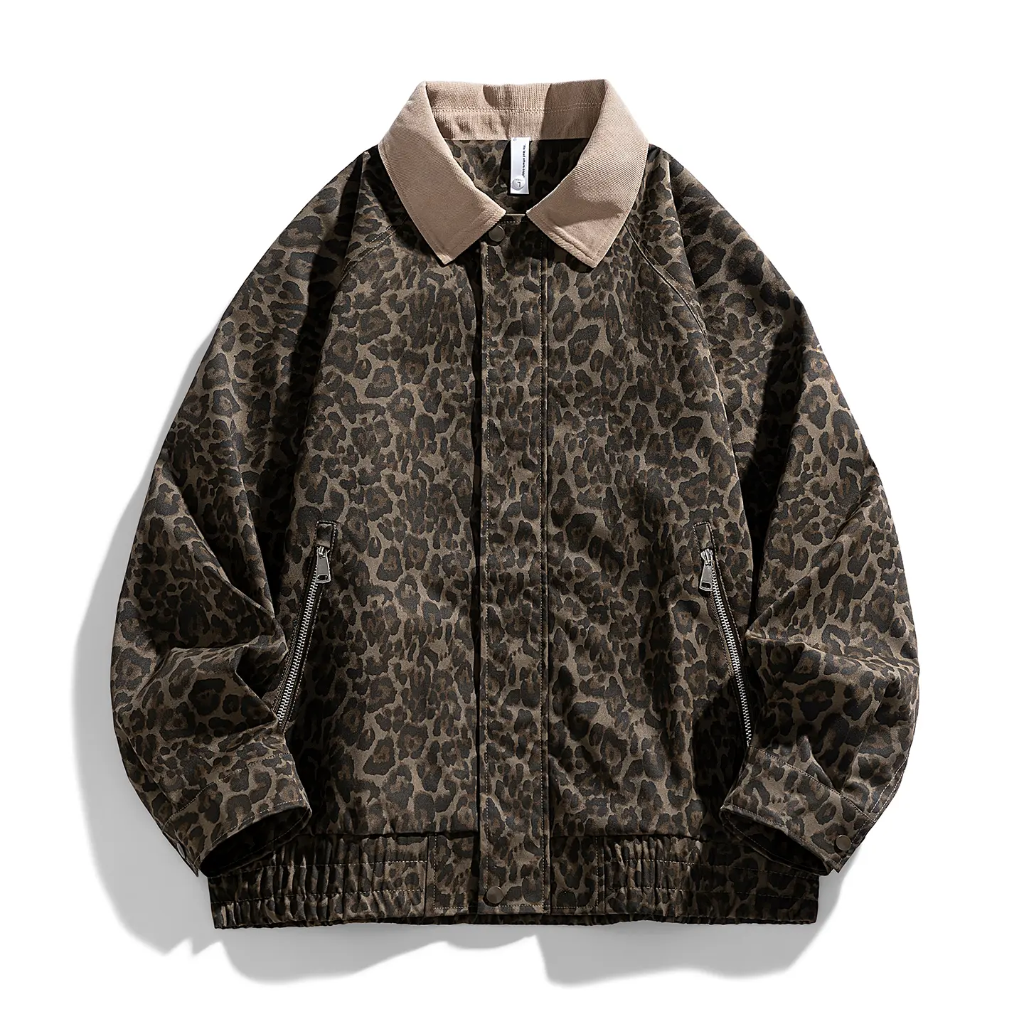 Men’s Fashion Sports Jacket, Vintage Leopard Print Long Sleeve coat zipper closure streetwear outfits, Y2K Style