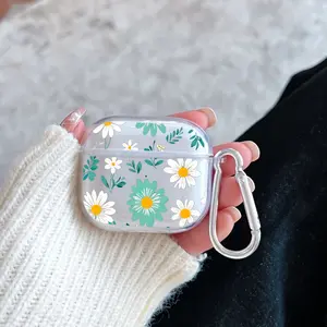 Floral Whisper Harmony Pattern TPU Soft Protective Case for Apple AirPods 4/3/2/1/Pro/Pro2 Transparent Earphone Cover with Keychain Attachment