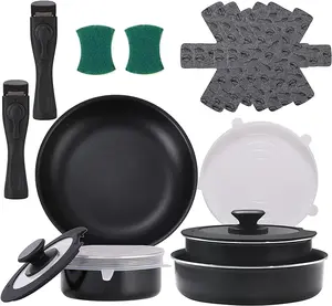 16 Pieces Kitchen Removable Handle Cookware Sets, Stackable Pots and Pans Set Nonstick for Induction Gas RVs Camping Space Saving