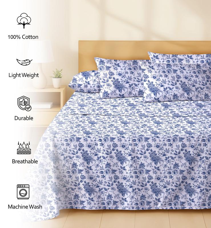 Ruvanti 100% Cotton Percale 6 Pcs Sheet Set – Ultra Soft Hotel-Quality Bedding with Deep Pockets, Breathable, Elegant Design, Soft Touch, OEKO-TEX Certified