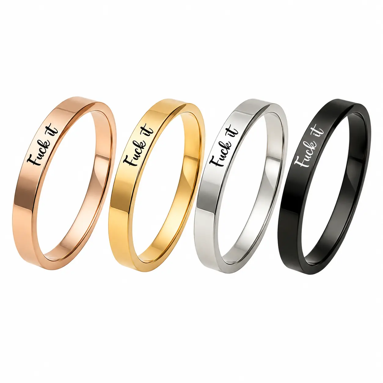 F*ck It Statement Ring for Women, Engraved Black Stainless Steel Circle Ring, Minimalist Attitude Jewelry, Non-Tarnish Fashion Finger Ring, Unique Gift for Women, Girls and Trendy Accessories Lovers