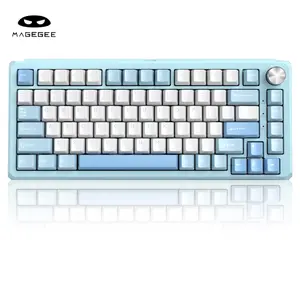 MageGee Captain75 Wireless Mechanical Keyboard, 75% Hot Swappable Creamy Gaming Keyboard with Knob, CNC Aluminium Case, 5-Layer Sound Dampening, RGB Backlit, BT/2.4G/USB-C for Win/Mac (Ice Sea Blue)