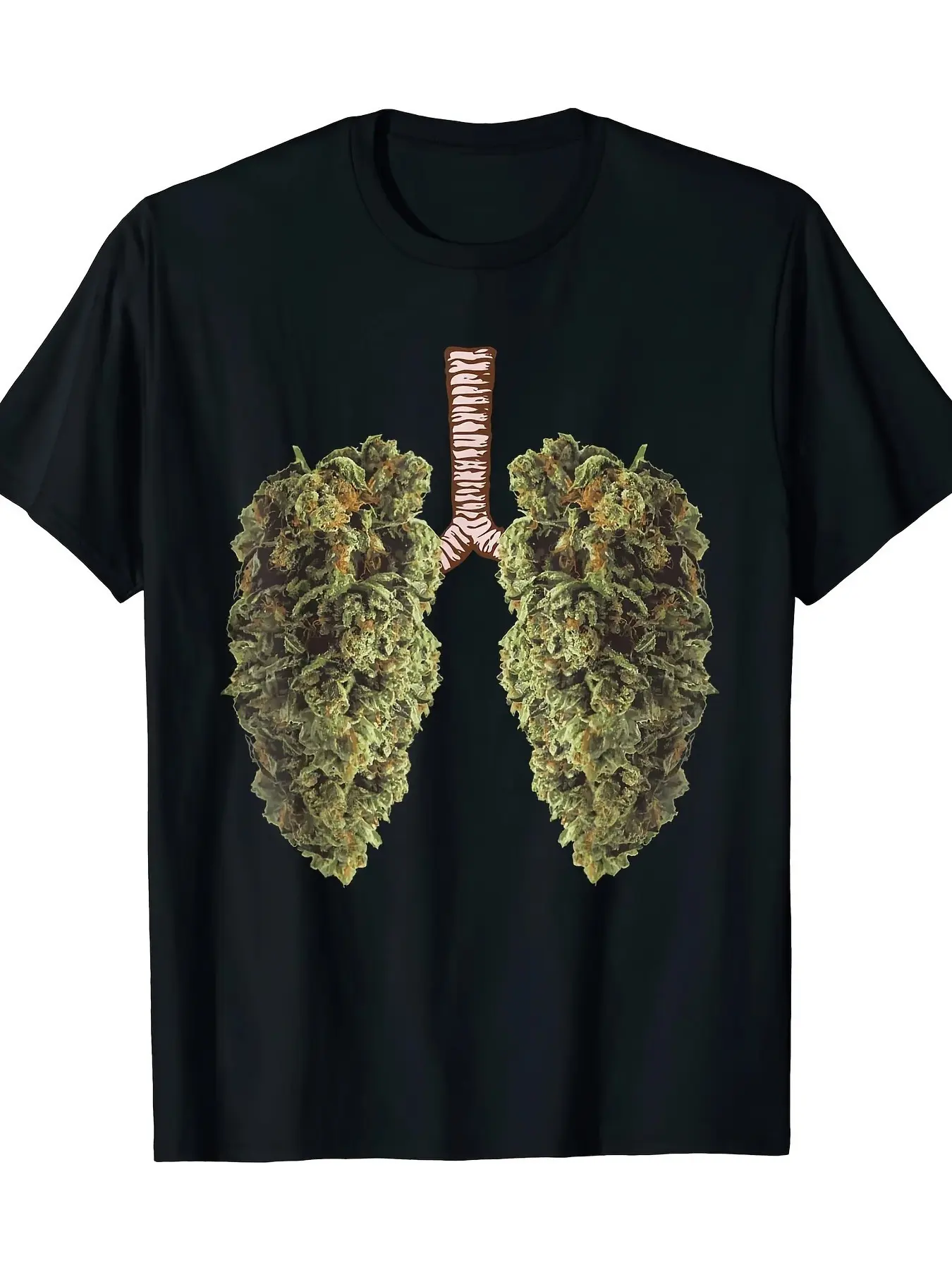 Men' Funny Weed Lung Print T-Shirt -  Cotton Smoke Graphic Tee, Casual Crew Neck Shirt Suitable for Men - Spring Season & Year-Round Wear, Machine Washable Comfortable Top