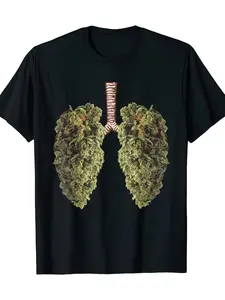 Men' Funny Weed Lung Print T-Shirt - 100% Cotton Smoke Graphic Tee, Casual Crew Neck Shirt Suitable for Men - Spring Season & Year-Round Wear, Machine Washable Comfortable Top