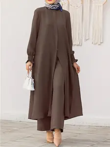 Arabian Style Two-Piece Set for Muslim Women, Long Sleeve Shirt & Pants, Plus Size, Perfect for Spring & Fall Seasons, Arabian Influence