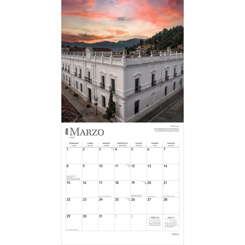 Mexico | 2026 12 x 24 Inch (Hanging) Monthly Square Wall Calendar | English/Spanish Bilingual | Plastic-Free | BrownTrout | Mexican America Scenic Nature 2