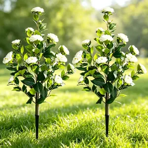 3ft Artificial Camellia Tree Ground Stakes 2-Piece Set, UV-Resistant, Fade-Resistant, Maintenance-Free Home Decor for Outdoor Gardens, Porches & Indoor Spaces