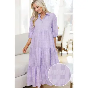 NURSING COLLECTION: Love Found Lavender Gingham Tiered Midi Dress