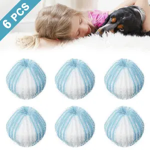 Reusable Pet Hair Catcher for Laundry - 6 Pack Washing Machine Lint Remover Balls, Dog Cat Hair Removal Tool, Fur Trap for Clothes & Bedding Room Detergent Mesh Microfiber