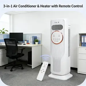 Bladeless Tower Fan & Space Heater Combo with Remote, 3 Fan Speeds 2 Heat Levels, Ice Water Cooling, All-Season Home Use