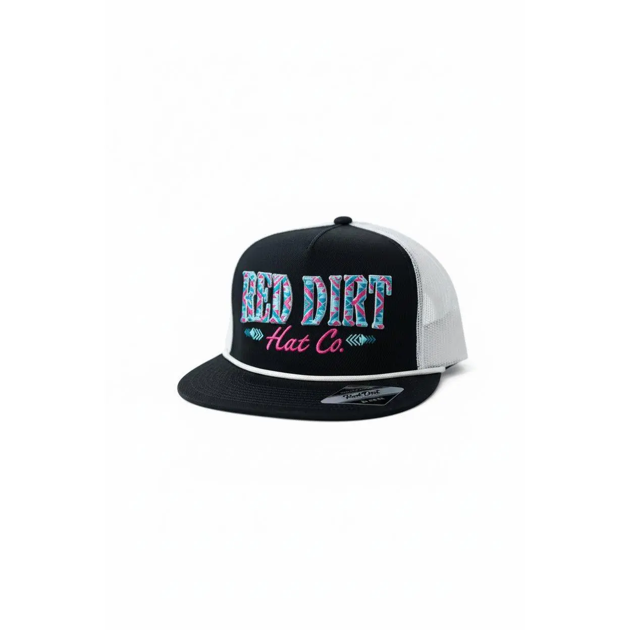 Red Dirt Hat Co Unisex Baseball Cap - Pink & Blue Aztec Logo Embroidered, Black & White Mesh Material Snapback Trucker Cap, Baseball Caps