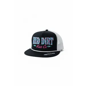 Red Dirt Hat Co Unisex Baseball Cap - Pink & Blue Aztec Logo Embroidered, Black & White Mesh Material Snapback Trucker Cap, Baseball Caps