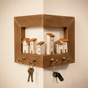 1 piece of rural-style wall key rack, with 4 hooks for key holders, wall-mounted key rack, wooden entrance storage rack with hooks, suitable for bedroom, wall display of home items, art wall storage, art and handicraft wall display rack, key hooks