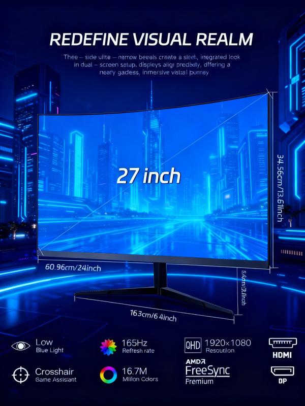 New 27" 2K QHD Gaming Monitor – 180Hz, 1ms, Adaptive Sync, Ultra-Slim Bezel, Dual HDMI & DP, Tilt Adjustable