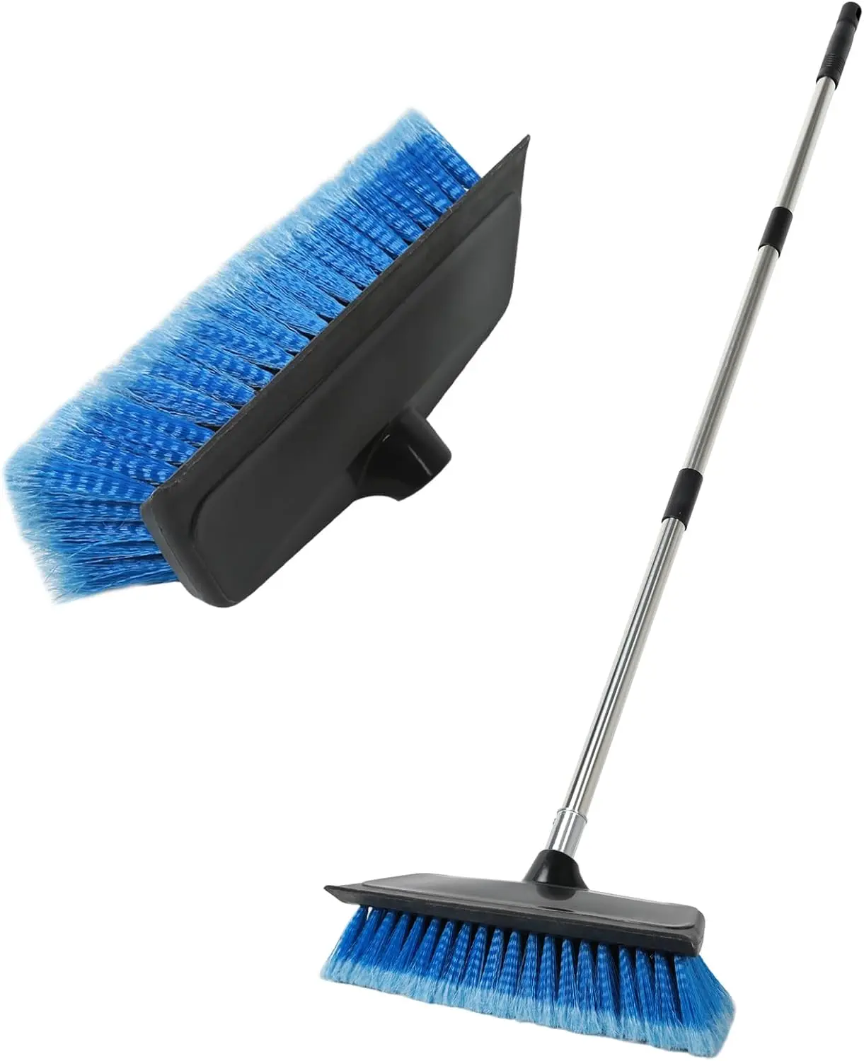 52"  Wash Brush with Long Handle | Built-in Rubber  & Rubber Bumper | Lightweight extendable Handle | Soft Bristle Brush for , RV, Boat, Solar Panel, Deck Washing