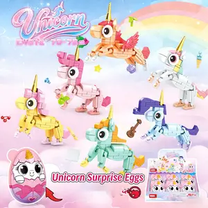 6 Dream Unicorn Building Blocks Assembly Toys for Children's Puzzle Puzzle Small Particle Building Blocks for Girls' Birthday Gifts Desktop Decoration Ornaments Assembly Toys