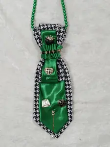 Green Satin and Houndstooth Custom Tie