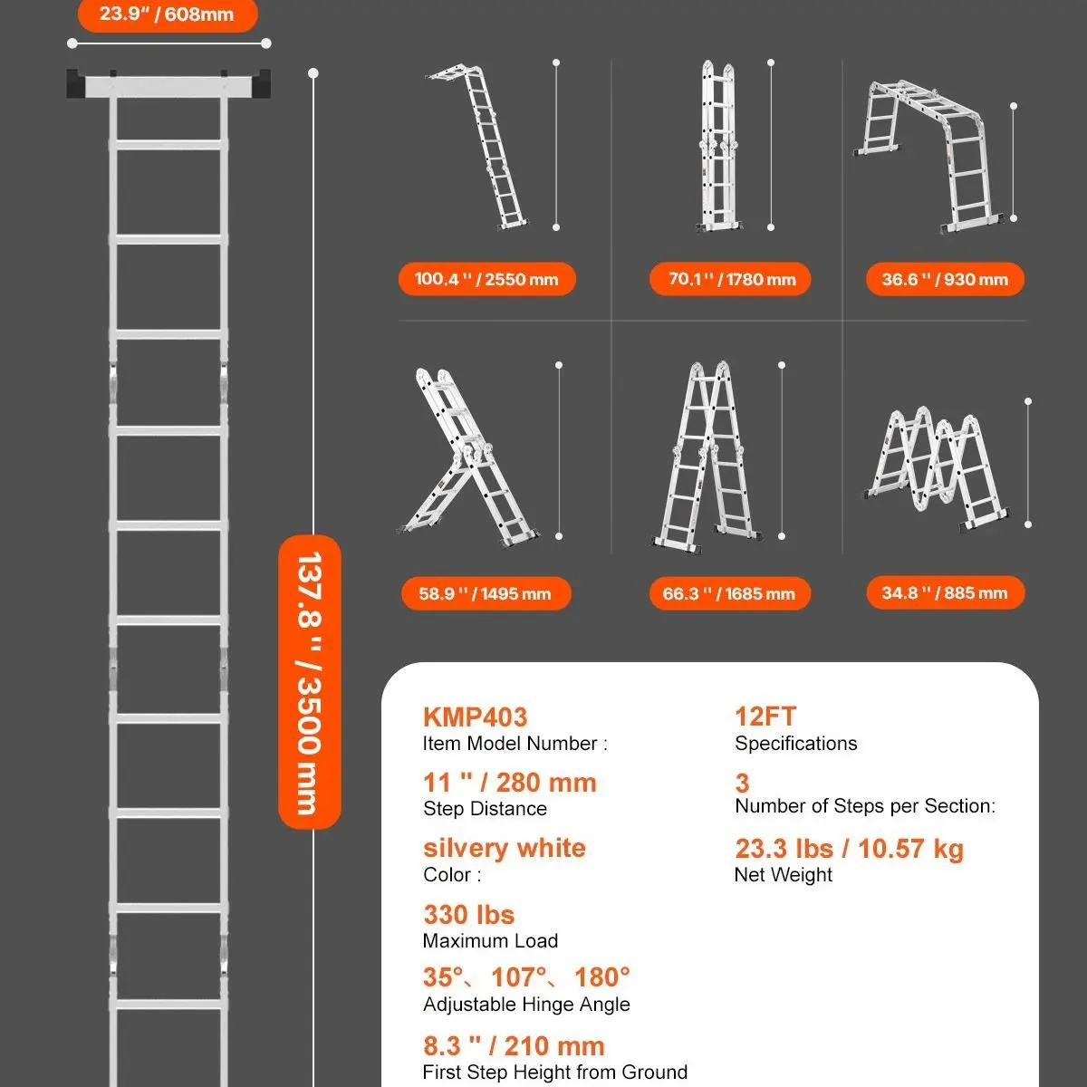 3 Step - 12 FT - Silver