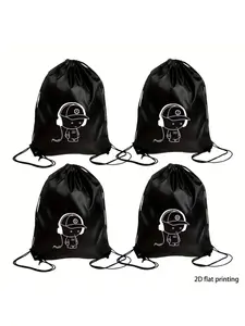 Cartoon Person Listening Music Bag, Adjustable Drawstring Backpack, Unique Letter Brim Design, Casual All-Season Style