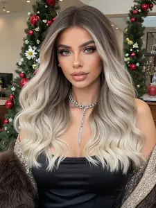 22 Inch Dark Root Dyed Synthetic Wig, Natural Look, Soft Fiber, Comfortable Puffy Feel, Suitable for All Seasons, Curly Hair Style, Synthetic Material Wigs