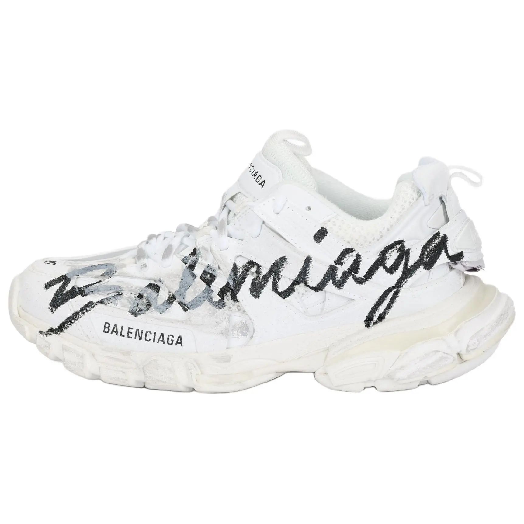 Women's Balenciaga Track Signature Round-Toe Print Low-Top Casual Footwear Trainers - White, Maison Mihara Verifiable with Credentials & Global Authentication Support, Trainer