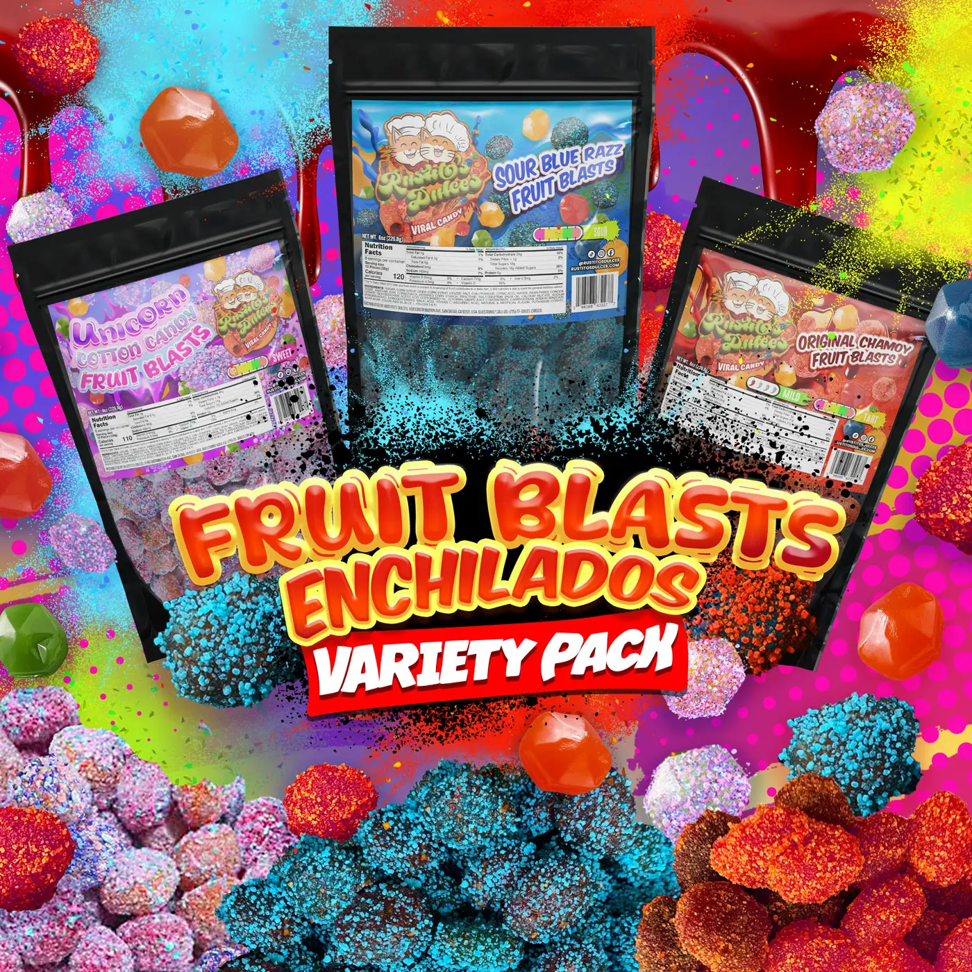 3-Flavor Variety Pack Fruit Blasts Enchilados – Sweet & Spicy Treats for Every Craving Snack Candy