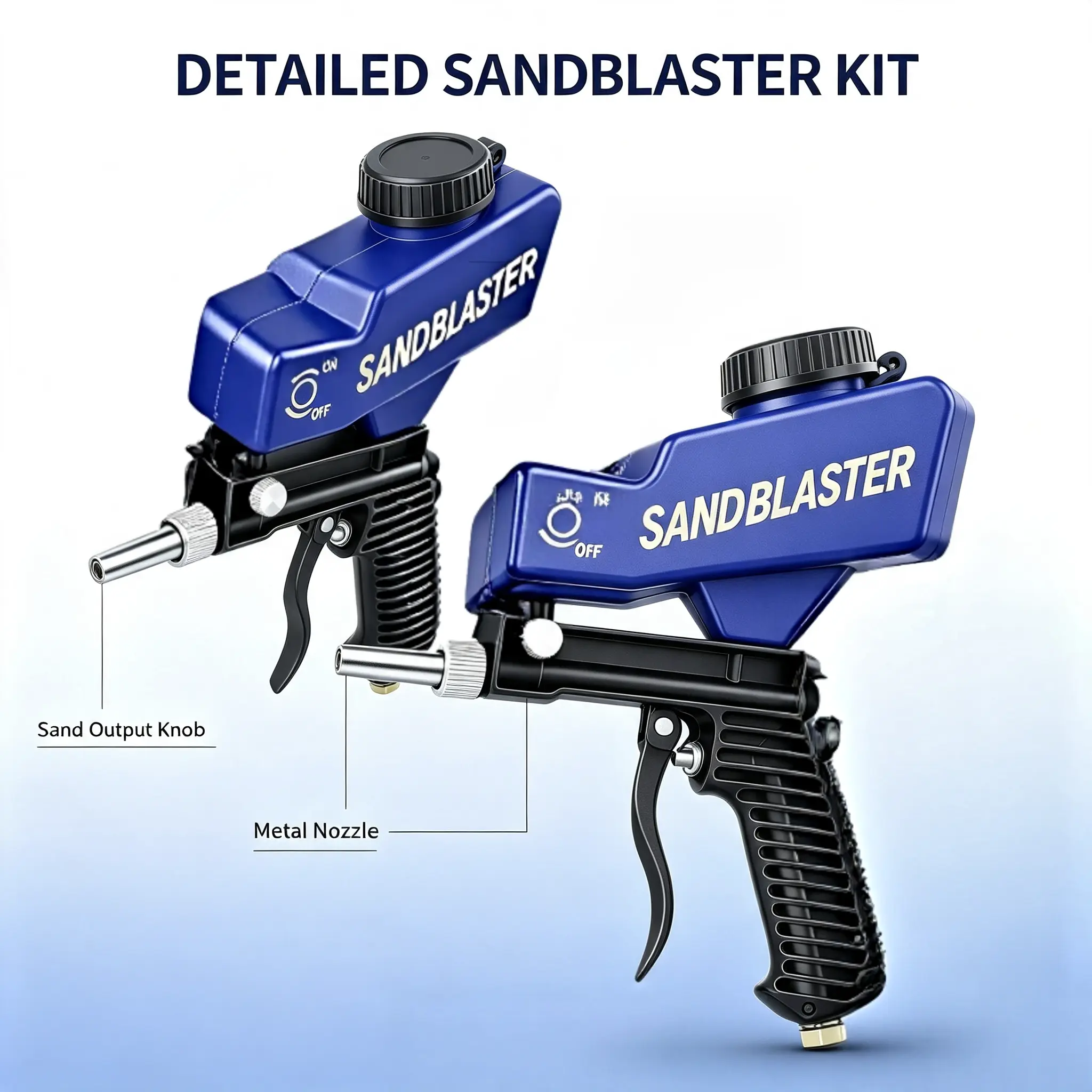 2‑Pack Portable Sand Blaster Gun Kit, Handheld Pneumatic Sandblaster for Rust Removal, Paint Stripping